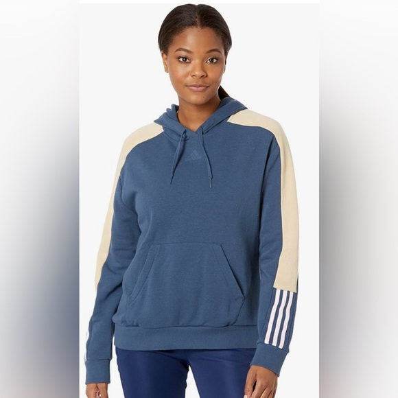 Adidas colorblock linear hoodie women Sz large 16/18 - Picture 1 of 8